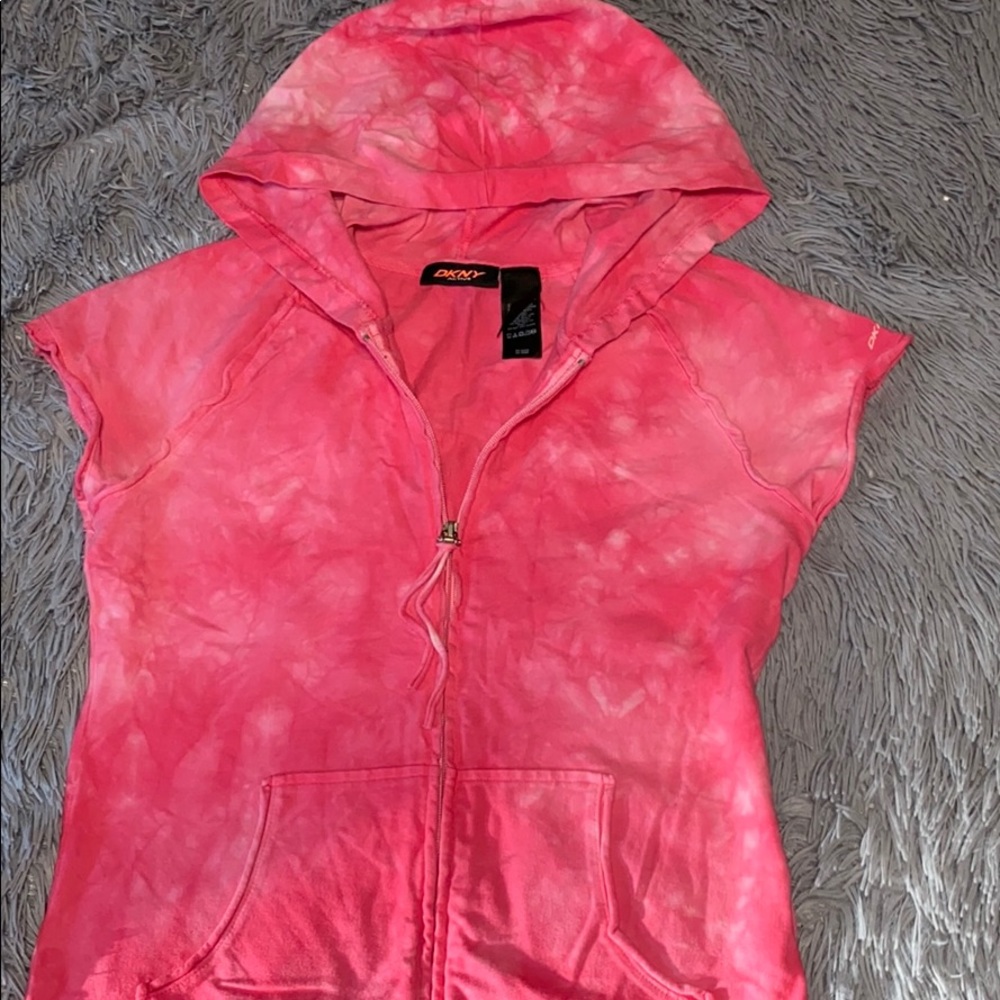 Large DKNY hooded jacket- Pink tie dye